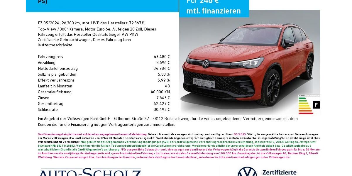 VW Tiguan 26.300 km 43.480 &euro; Bayreuth 95448