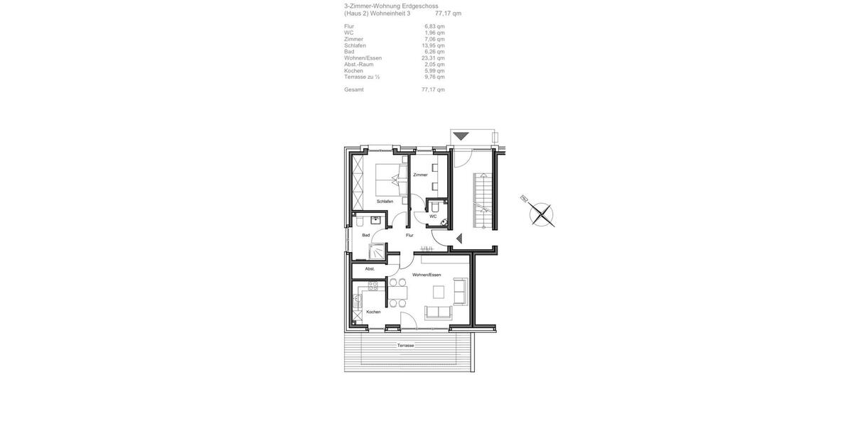 Erdgeschoßwohnung Münster Mitte-Süd - 2.5 Zimmer, 77 m&sup2;, 509.000&euro; | Angebot:27096069