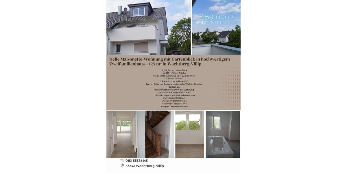 Maisonettenwohnung Wachtberg - 4 Zimmer, 125 m&sup2;, 459.000&euro; | Angebot:25415803