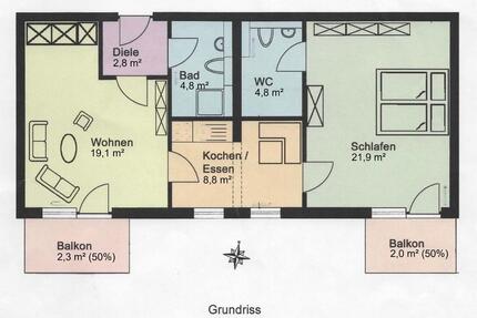 Großzügige 2-Zimmer Wohnung mit Balkon und EBK zu vermieten
