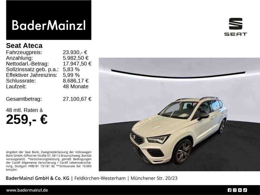 Seat Ateca 52.860 km 23.930 € Feldkirchen/Westerham 83620
