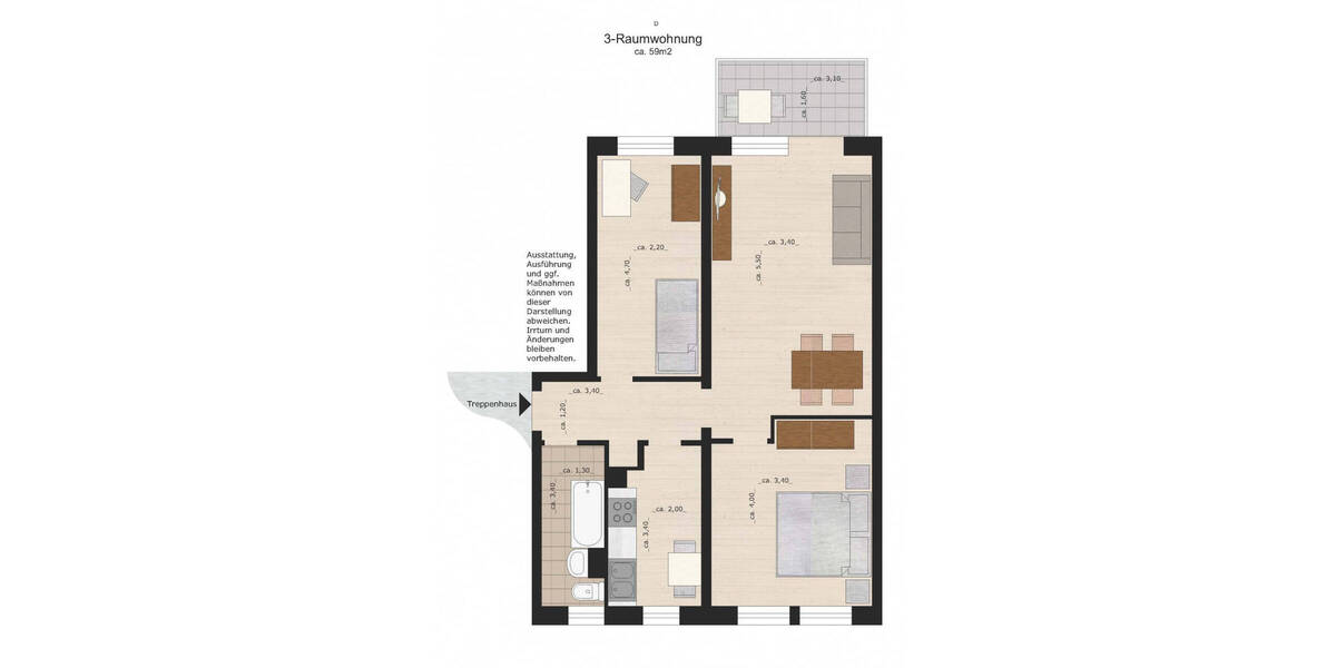 Etagenwohnung Dessau-Roßlau Innenstadt - 3 Zimmer, 59 m&sup2;, 405&euro; | Angebot:26833407