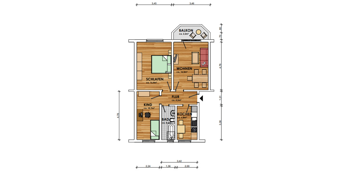 Etagenwohnung Güstrow - 3 Zimmer, 62 m&sup2;, 470&euro; | Angebot:26190165