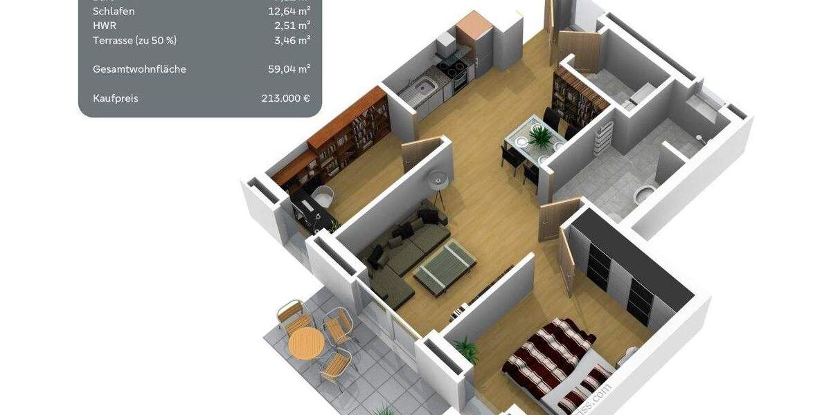 Etagenwohnung Werlte Wehm - 3 Zimmer, 59 m&sup2;, 213.000&euro; | Angebot:25736956