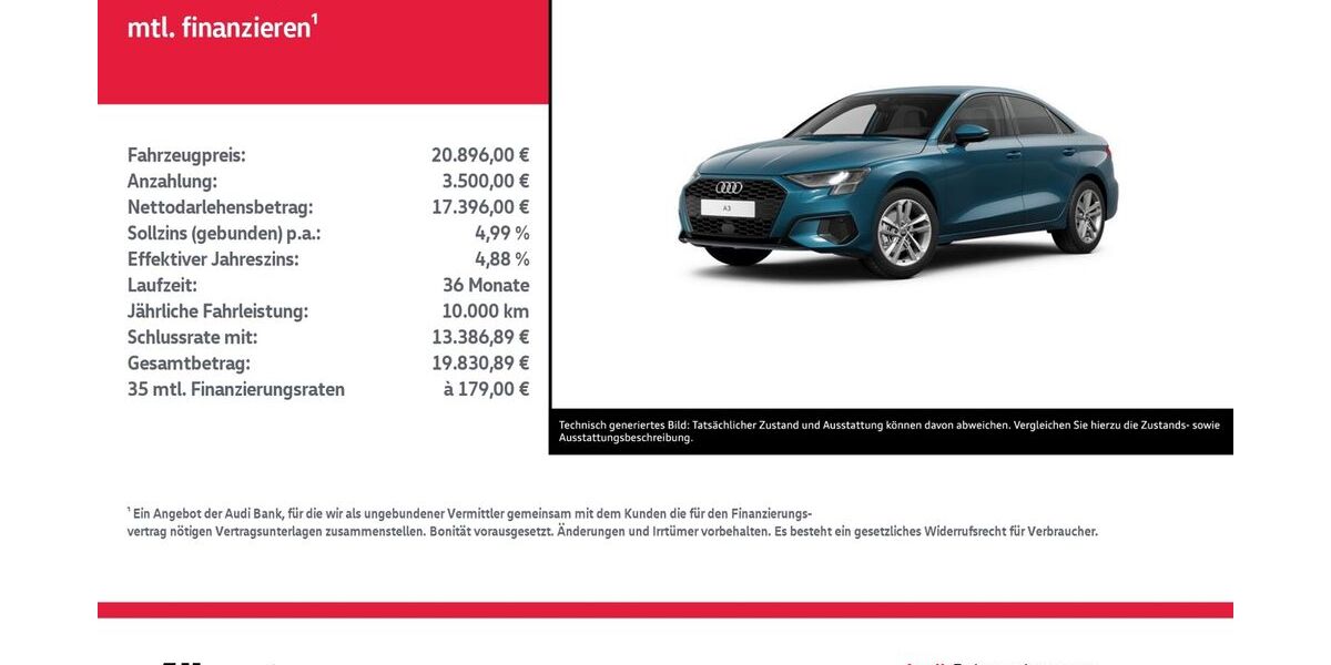 Audi A3 63.518 km 20.896 &euro; Mühlhausen/Thüringen 99974