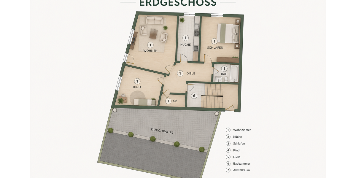 Helle 3,5-Zimmer-Wohnung mit Garage, Kellerraum und Dachboden-Stauraum - Erdgeschoßwohnung Essen Stadtbezirk III | Angebot:26691538