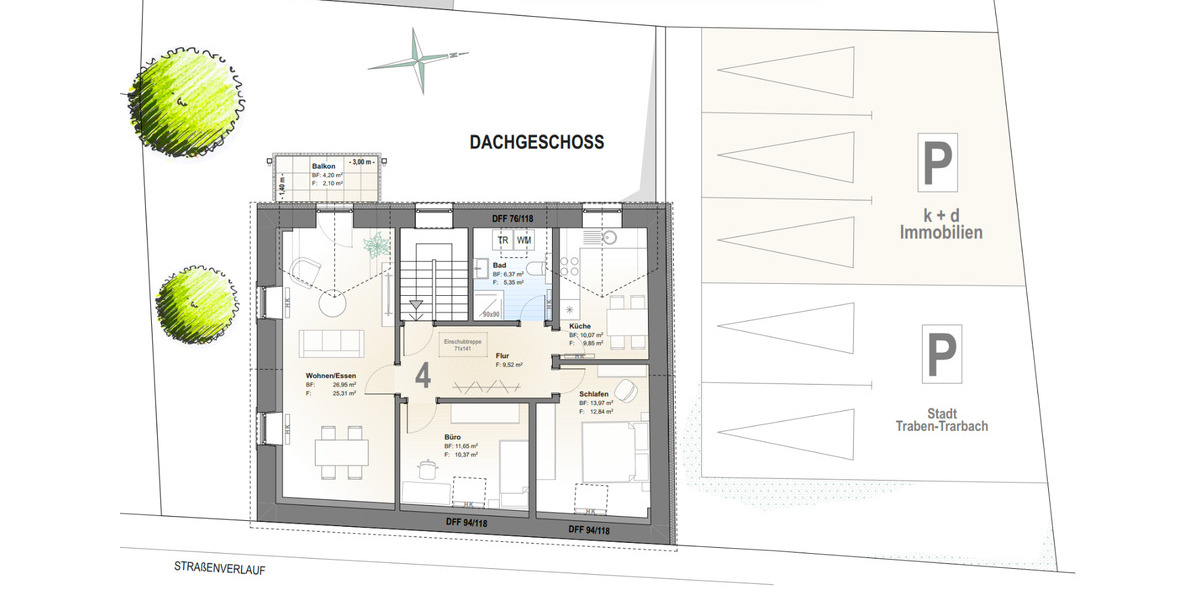 Dachgeschoßwohnung Traben-Trarbach Trarbach - 3 Zimmer, 75 m&sup2;, 900&euro; | Angebot:25864993