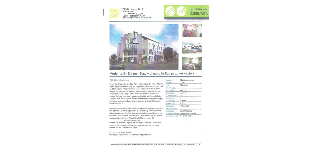 Etagenwohnung Hunderdorf - 3 Zimmer, 83 m&sup2;, 229.000&euro; | Angebot:25712887
