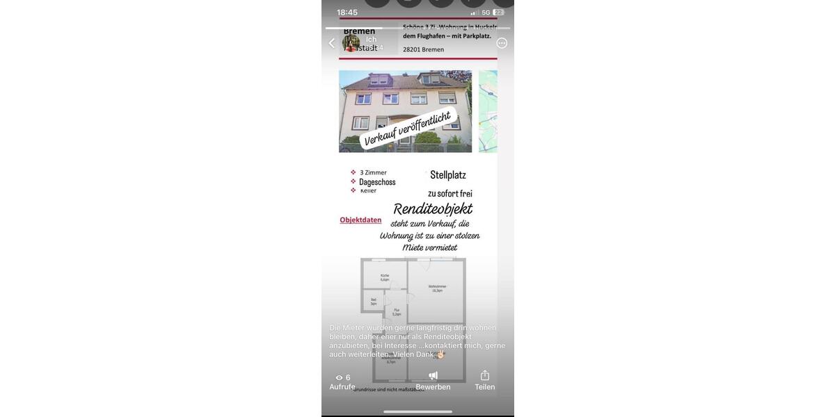 Dachgeschoßwohnung Bremen Neustadt - 3 Zimmer, 51 m&sup2;, 130.000&euro; | Angebot:24601870