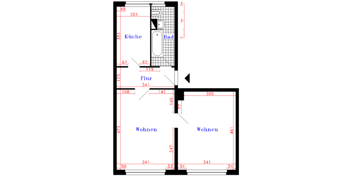 Etagenwohnung Saalfeld (Saale) - 2 Zimmer, 47 m&sup2;, 265&euro; | Angebot:25376307