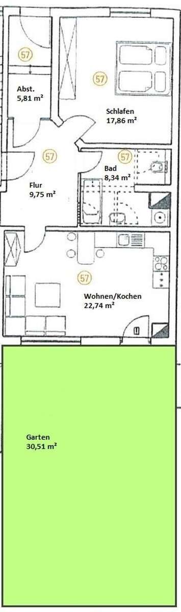 2-Raum-ETW mit Terrasse und eigenem Garten in der beliebten Südvorstadt 2 zimmer