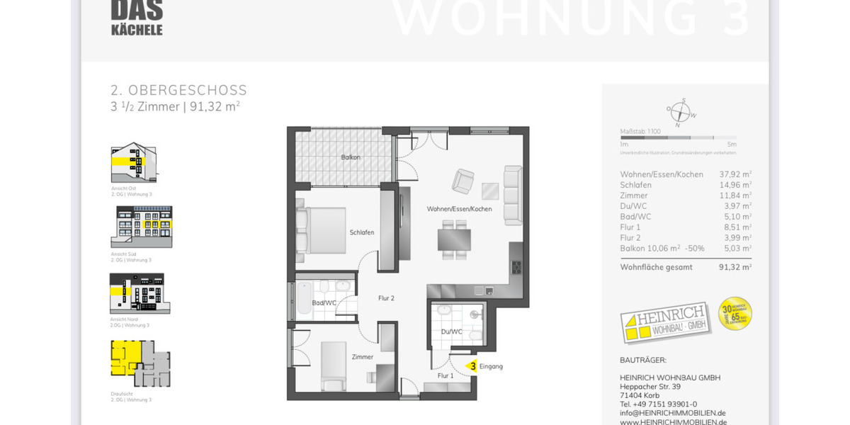 Etagenwohnung Stuttgart-Vaihingen Vaihingen - 3 Zimmer, 91 m&sup2;, 774.900&euro; | Angebot:25986121