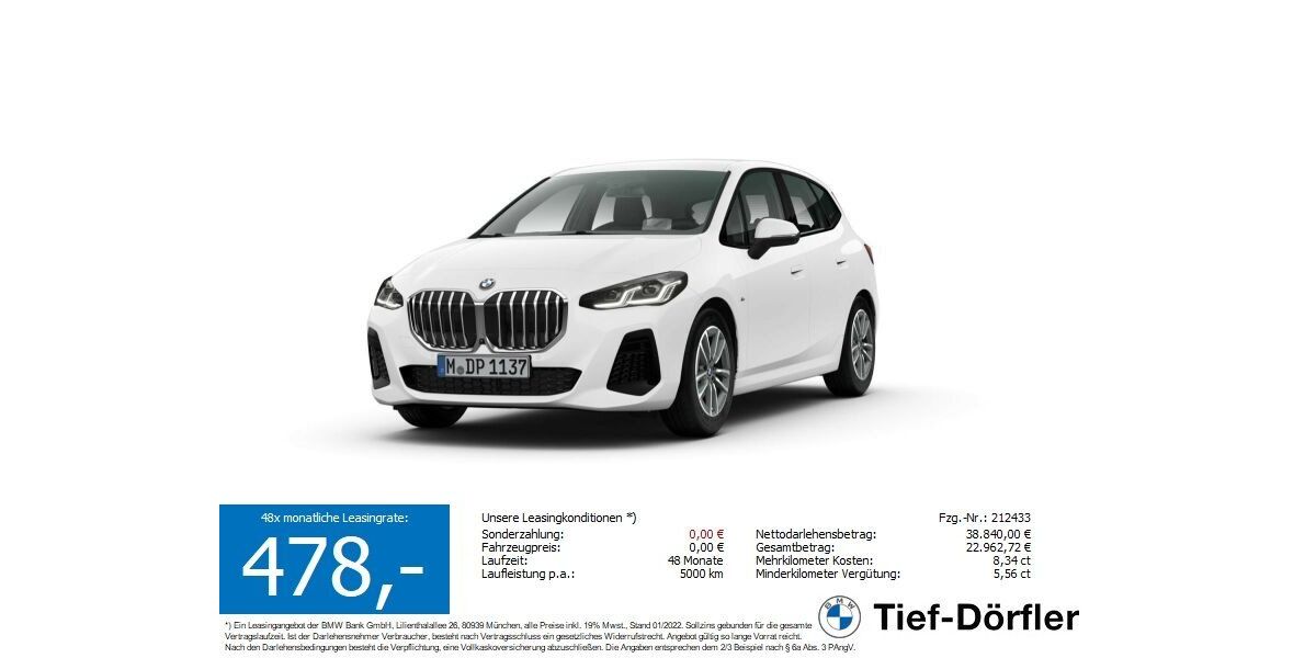 BMW 220 Active Tourer 9.890 km 38.840 &euro; Marktsteft 97342