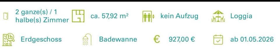 Erdgeschoßwohnung Wiesbaden Biebrich - 3 Zimmer, 60 m&sup2;, 927&euro; | Angebot:25993301