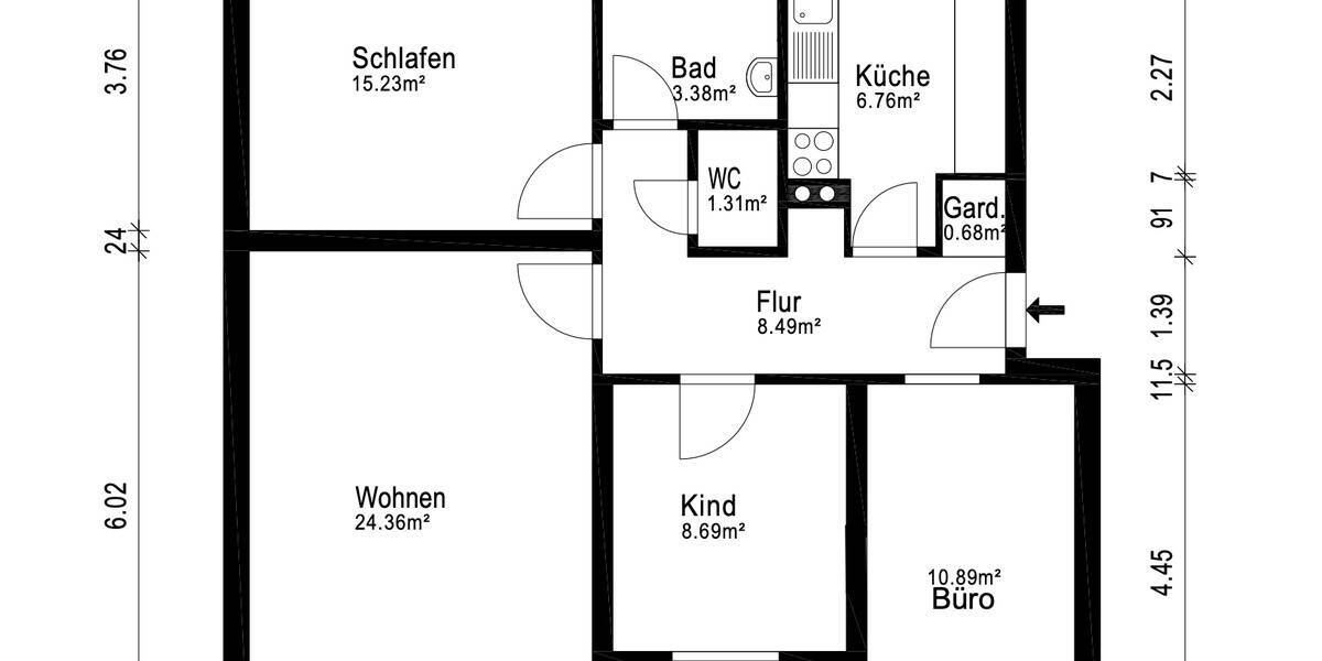 Etagenwohnung Oldenburg Eversten - 4 Zimmer, 81 m&sup2;, 279.900&euro; | Angebot:26450045