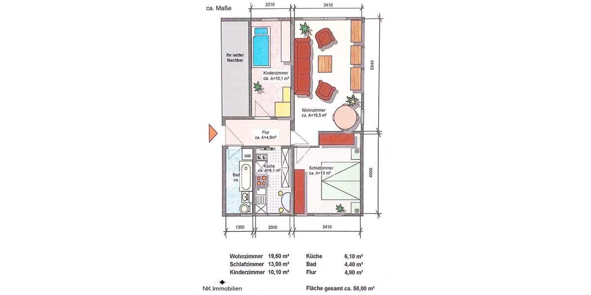 Etagenwohnung Limbach-Oberfrohna Oberfrohna - 3 Zimmer, 58 m&sup2;, 37.700&euro; | Angebot:25400772