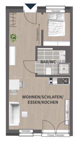Etagenwohnung Fürth Innenstadt - 1 Zimmer, 35 m&sup2;, 600&euro; | Angebot:26345417