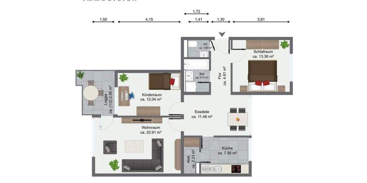 Etagenwohnung Ottobrunn - 3 Zimmer, 80 m&sup2;, 499.000&euro; | Angebot:25779309