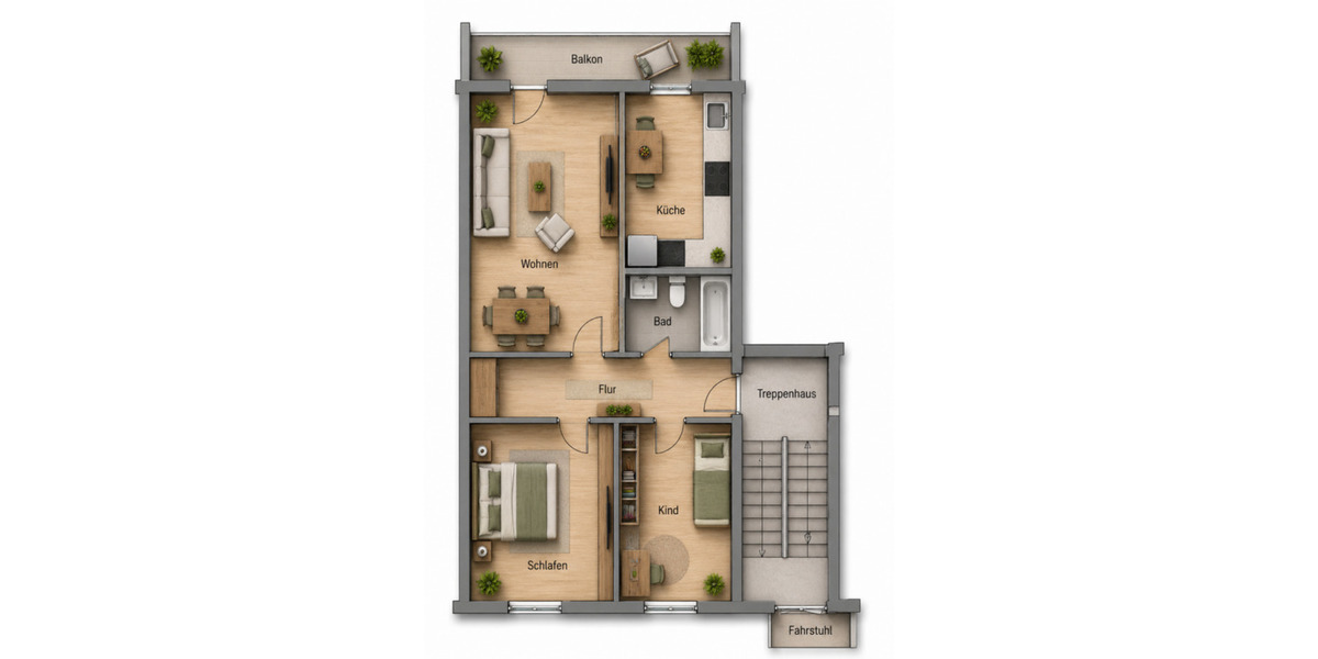Etagenwohnung Oschersleben (Bode) - 3 Zimmer, 70 m&sup2;, 387&euro; | Angebot:26679489