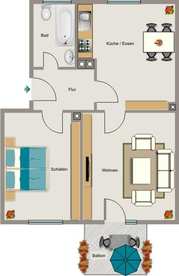 Erdgeschoßwohnung Essen Stadtbezirk V - 2.5 Zimmer, 56 m&sup2;, 522&euro; | Angebot:26329896