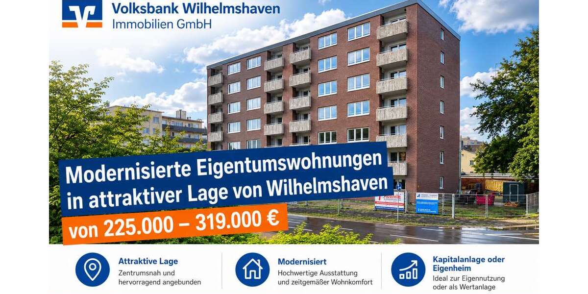 Etagenwohnung Wilhelmshaven Heppens - 4 Zimmer, 86 m&sup2;, 225.000&euro; | Angebot:26964766