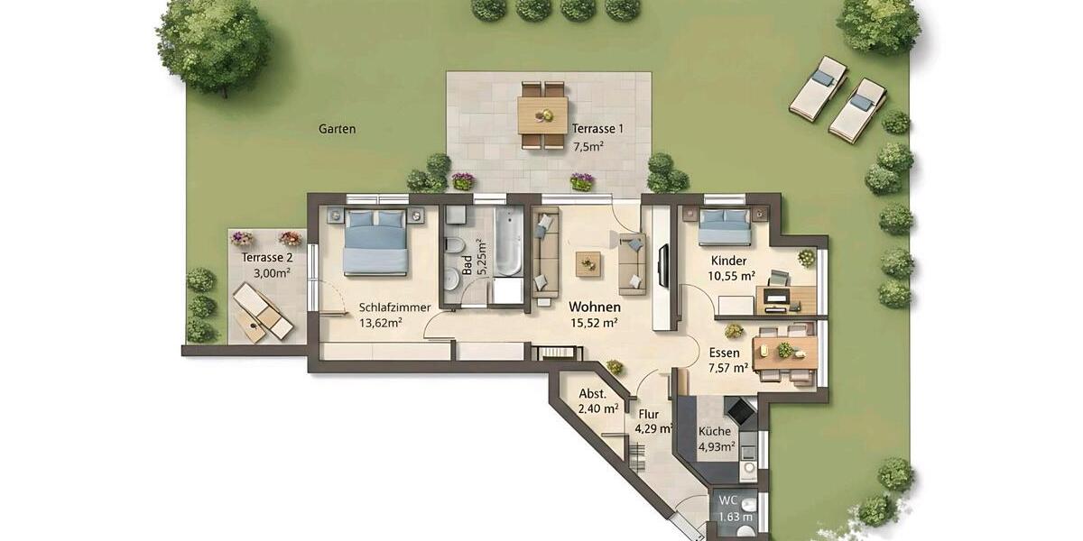 Erdgeschoßwohnung Konstanz Konstanz-Fürstenberg - 3.5 Zimmer, 76 m&sup2;, 509.000&euro; | Angebot:25122376