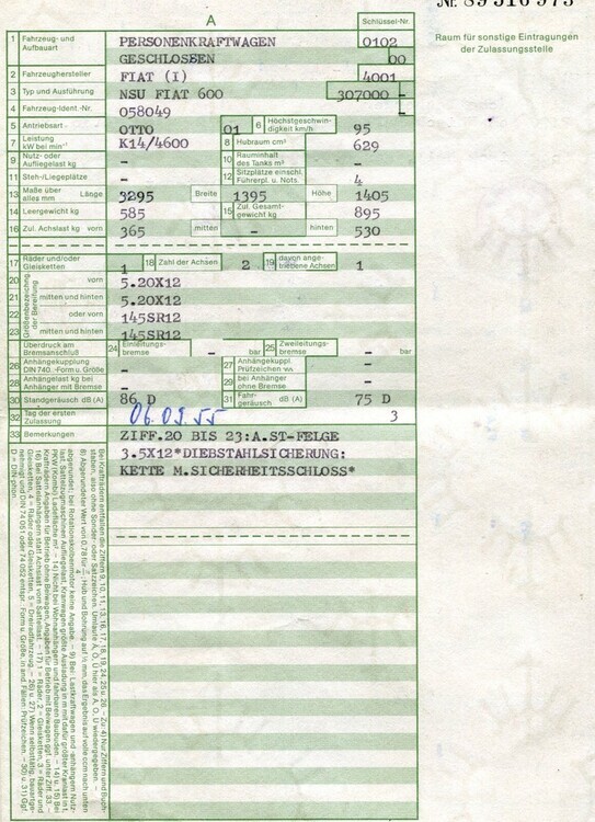 Fiat 600 4.770 km 30.000 € Gundelsheim 74831