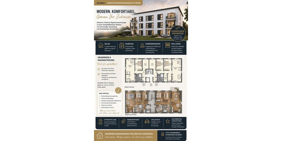 Moderne 3-Zimmer-Neubauwohnung – schlüsselfertig - 3- Peine | Angebot:27112080
