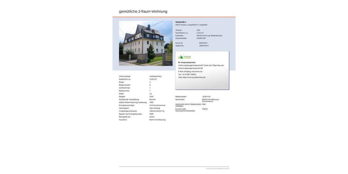 Dachgeschoßwohnung Olbernhau - 5 Zimmer, 44 m&sup2;, 260&euro; | Angebot:24524957