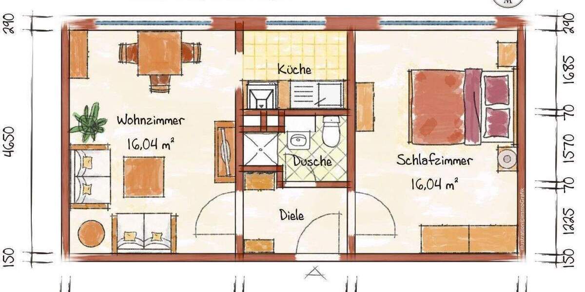 Etagenwohnung Leipzig Miltitz - 2 Zimmer, 39 m&sup2;, 410&euro; | Angebot:25424296