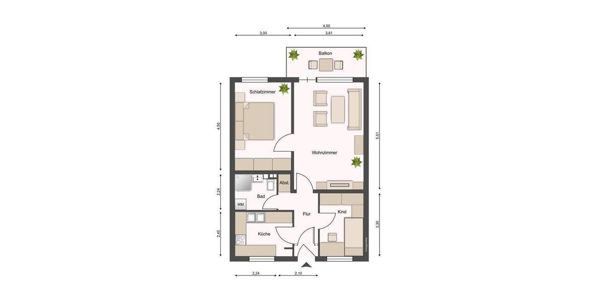 Etagenwohnung Lübeck St. Jürgen - 3 Zimmer, 59 m&sup2;, 179.000&euro; | Angebot:25567790