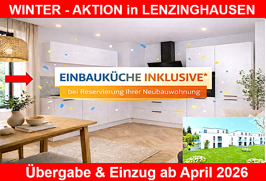 IN LENZINGHAUSEN: 3 Zi. inkl. EINBAUKÜCHE, inkl. STELLPLATZ, Balkon zur Süd- Westseite. 3 zimmer