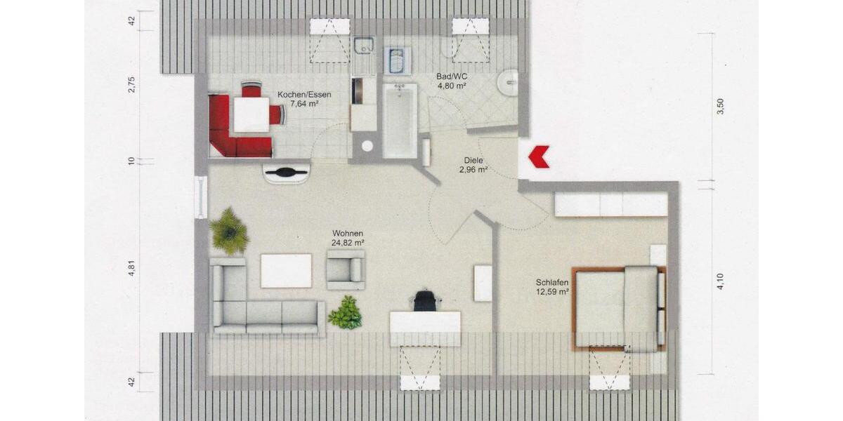 Dachgeschoßwohnung Ingolstadt Nordost - 2 Zimmer, 52 m&sup2;, 149.000&euro; | Angebot:26802964