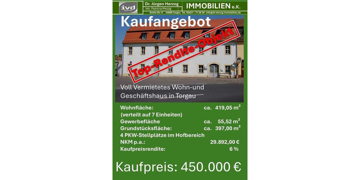 Mehrfamilienhaus, Wohnhaus Torgau - 1 Zimmer, 419 m&sup2;, 450.000&euro; | Angebot:25845120