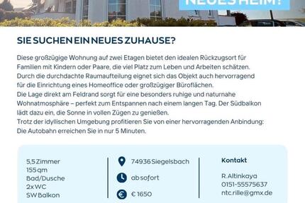 Wohnung Siegelsbach - 6 Zimmer, 160 m&sup2;, 1.650&euro; | Angebot:26547338