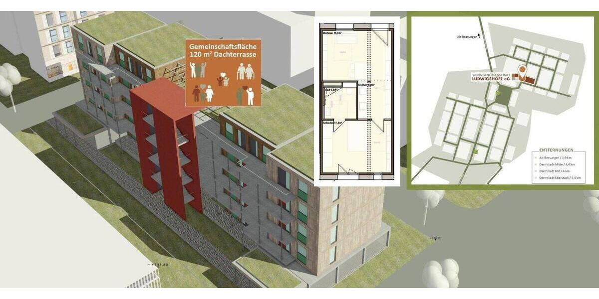 Etagenwohnung Ludwigshöhviertel Darmstadt - 3 Zimmer, 72 m&sup2;, 96.000&euro; | Angebot:26737346