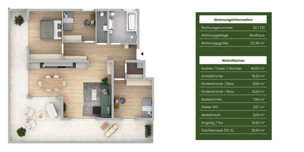 Etagenwohnung Burgthann Heinleinshof - 4 Zimmer, 127 m&sup2;, 592.178&euro; | Angebot:25820659
