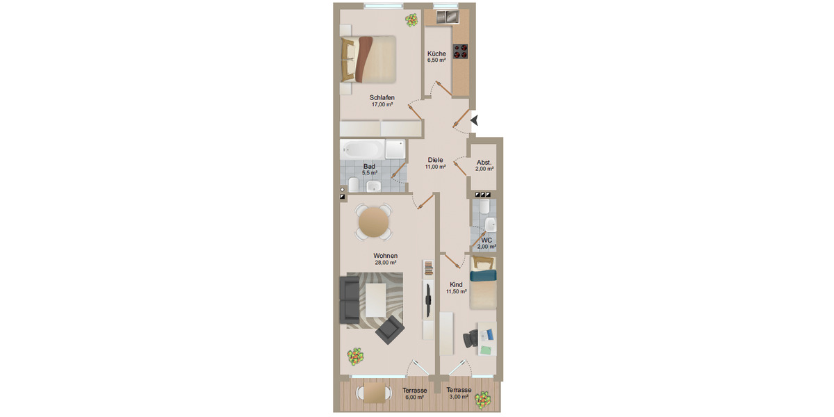 Etagenwohnung Hamburg Bramfeld - 3 Zimmer, 88 m&sup2;, 1.400&euro; | Angebot:26852840