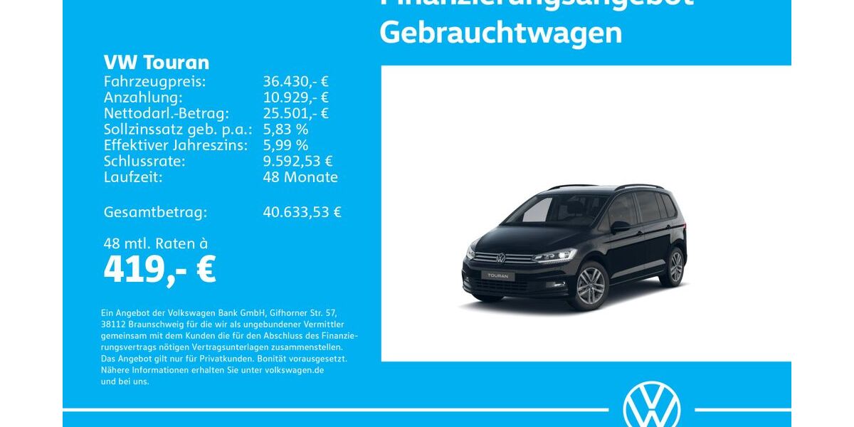 VW Touran 1.505 km 36.430 &euro; Stuttgart-Wangen 70188