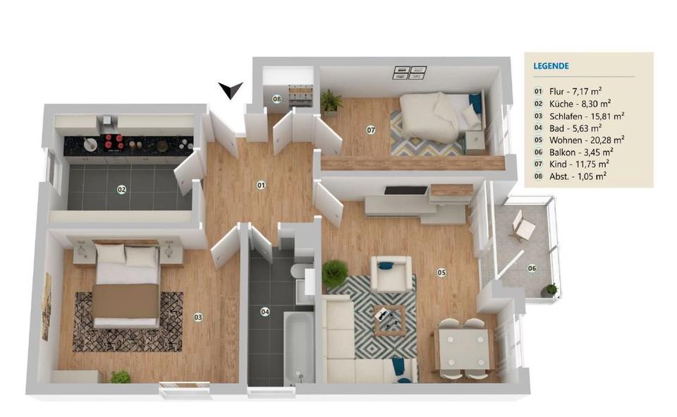 Etagenwohnung Waldkirchen - 3 Zimmer, 73 m&sup2;, 600&euro; | Angebot:26677228