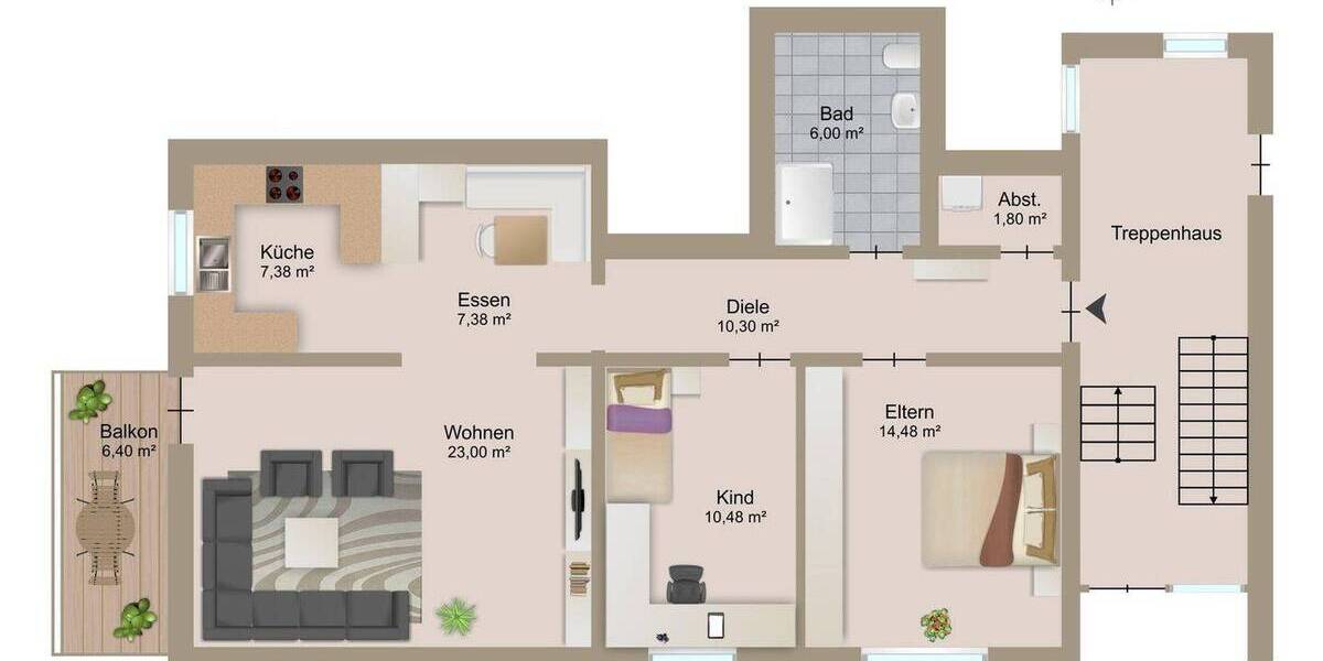 Etagenwohnung Wiesloch - 3 Zimmer, 84 m&sup2;, 299.900&euro; | Angebot:26859120