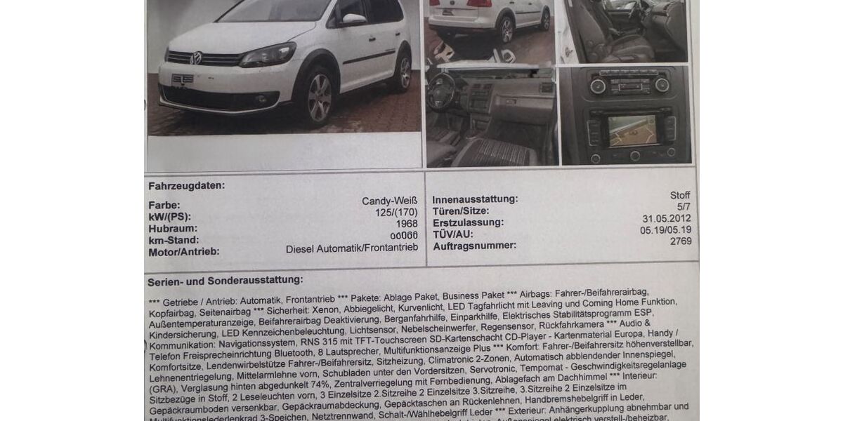 VW Touran 182.500 km 16.499 &euro; Duisburg 47119