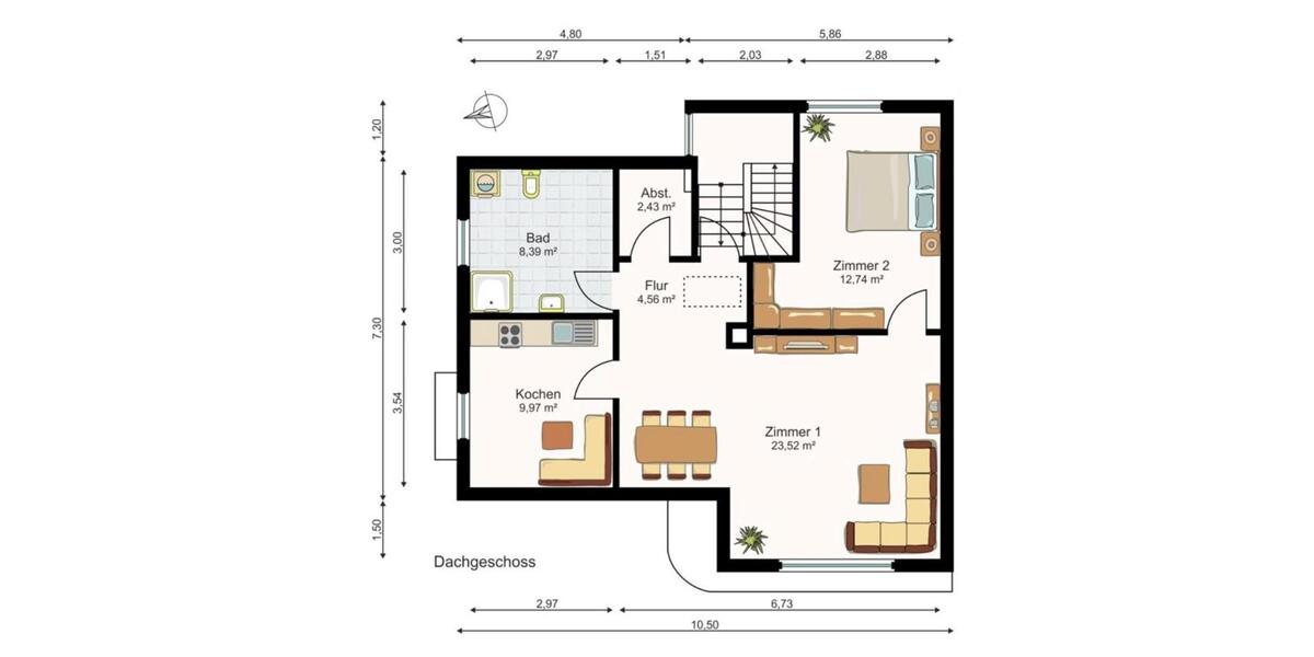 Dachgeschoßwohnung Ubstadt-Weiher Weiher - 2 Zimmer, 62 m&sup2;, 730&euro; | Angebot:25957110