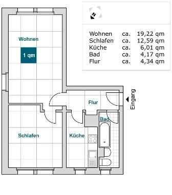 Etagenwohnung Erfurt Andreasvorstadt - 2 Zimmer, 46 m&sup2;, 488&euro; | Angebot:26393106