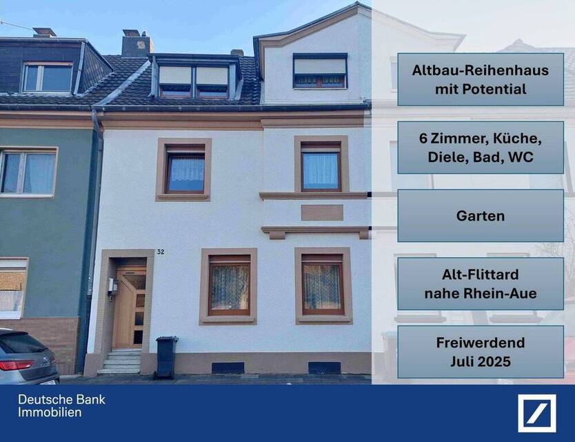 Solides Reihenhaus mit Modernisierungsbedarf in Alt-Flittard, nahe Rheinaue! freiwerdend Juli 2025!