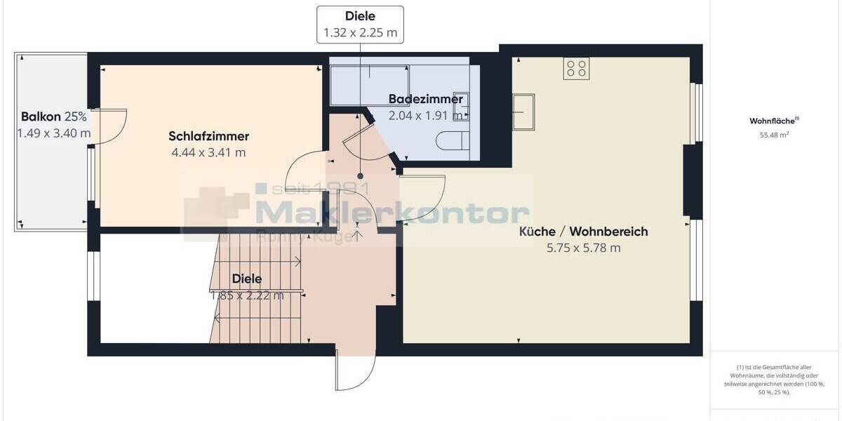 Etagenwohnung Neubrandenburg Innenstadt - 2 Zimmer, 56 m&sup2;, 119.000&euro; | Angebot:26358585