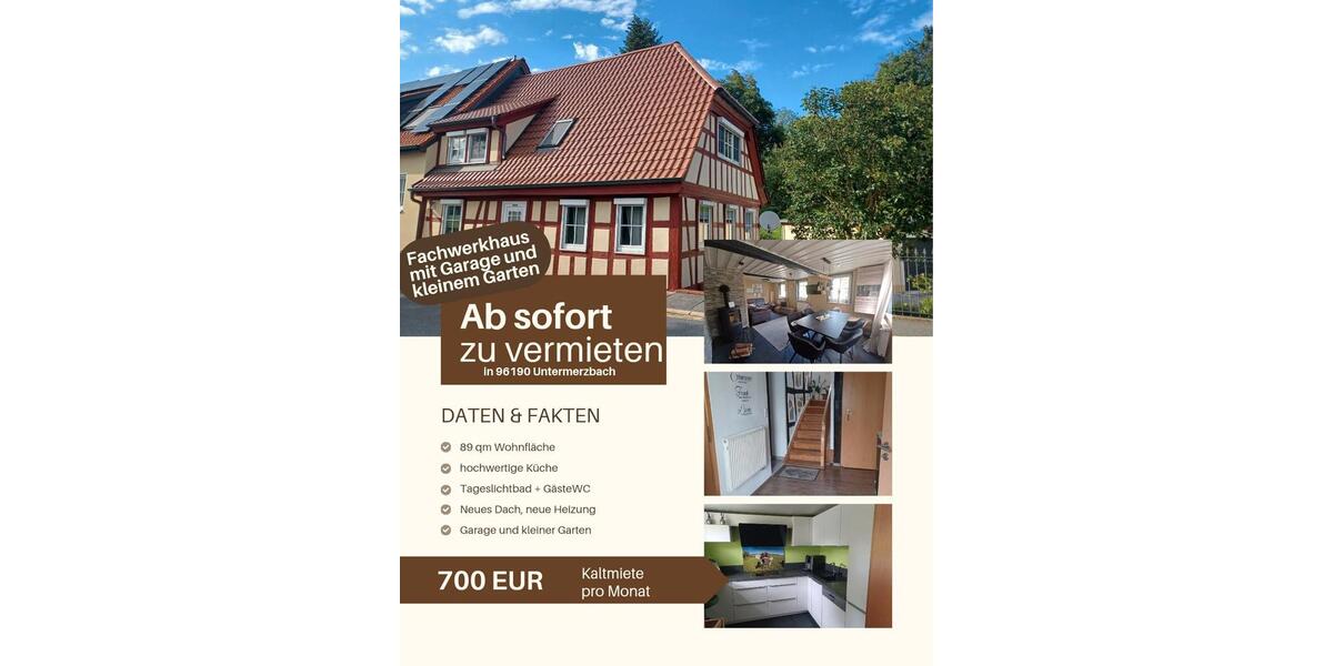 Zur Miete!WohnungFachwerkhaus m Garage+Garten in Untermerzbach 3 zimmer