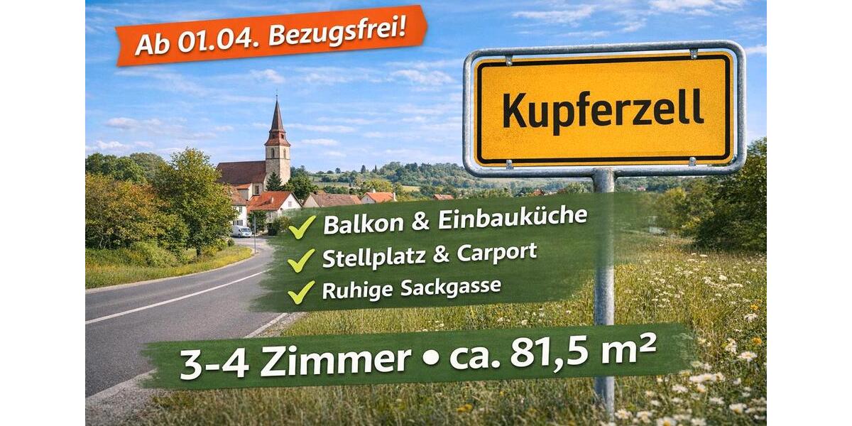 Dachgeschoßwohnung Kupferzell - 3.5 Zimmer, 81 m&sup2;, 850&euro; | Angebot:25170946