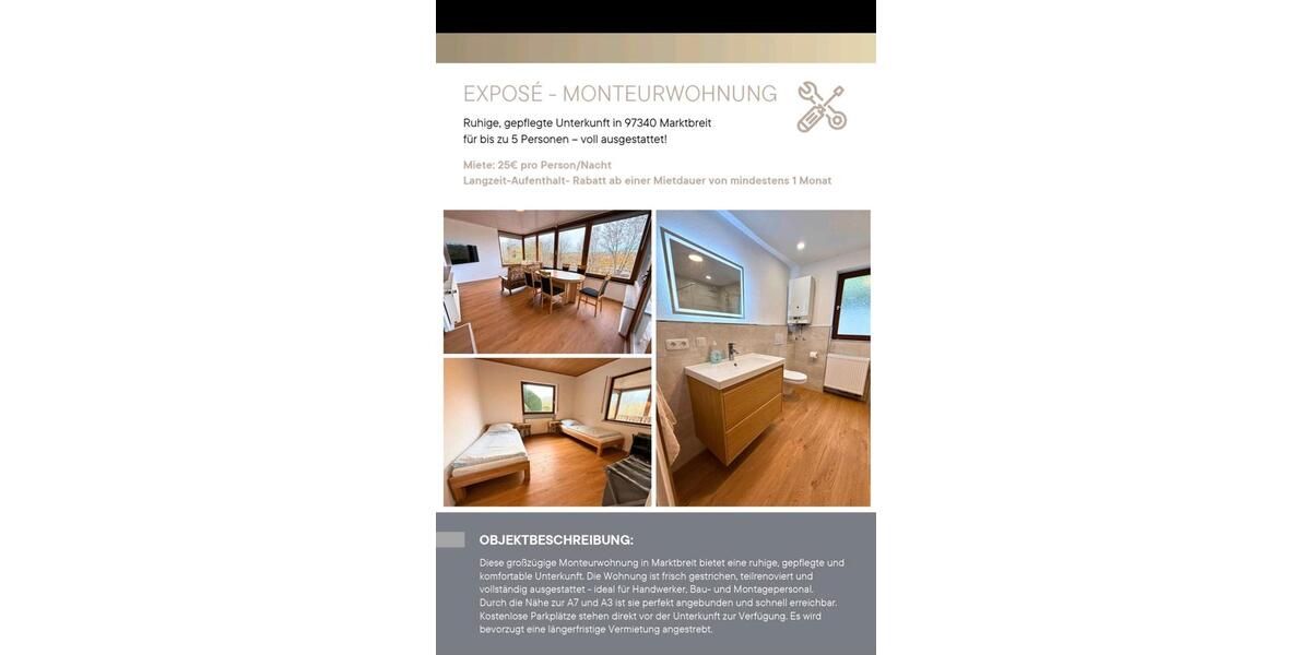 Monteurwohnung Wohnung Marktbreit zur Miete 4 zimmer