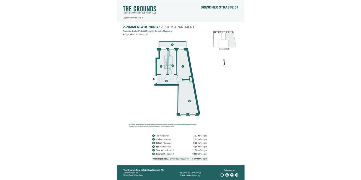 Etagenwohnung Leipzig Reudnitz-Thonberg - 2 Zimmer, 55 m&sup2;, 169.000&euro; | Angebot:26844666